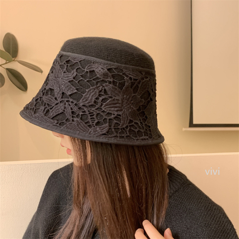 渔夫帽女秋冬季新款大头围显脸小盆帽大帽檐蕾丝花边保暖水桶帽潮|undefined