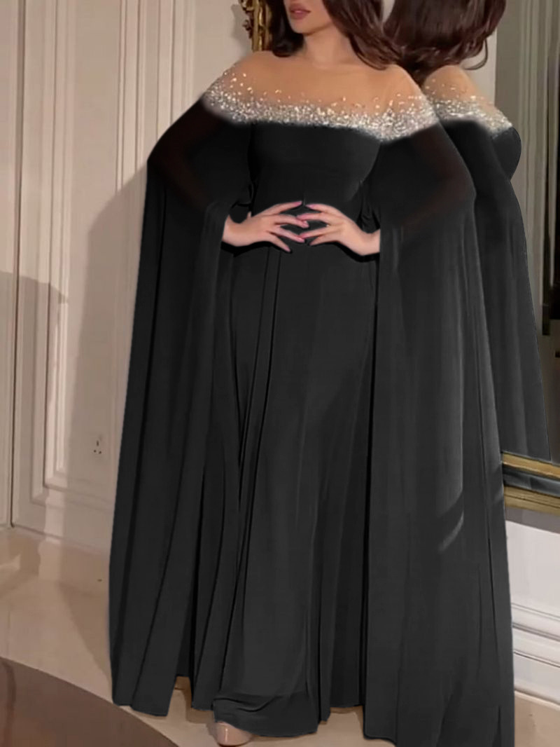 Elegant aftenkjole for damer med perler og stein i chiffon_voghion.com