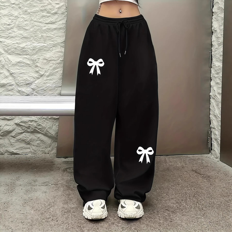 Women's Wide-Leg High-Waisted Adjustable Drawstring Pants, Casual Lightweight Gothic Bow Print Wide-Leg Pants Women's Wide-Leg High-Waisted Adjustable Drawstring Pants, Casual Lightweight Gothic Bow Print Wide-Leg Pants