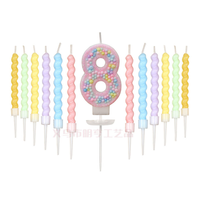 マカロンカラーボールねじキャンドルセット誕生日キャンドルクロスボーダーアマゾンカラーデジタルキャンドルケーキ装飾|undefined
