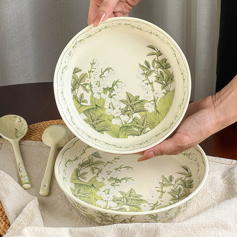 Happy Lily of the Ring Light Luxury Household Ins Style Tableware Ceramic Plate Dish Deep Plate 2024 New Glaze Color Plate