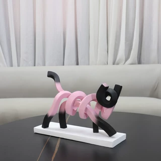 现代简约扭曲线条猫咪趣味树脂摆件客厅卧室儿童房玄关家居装饰品