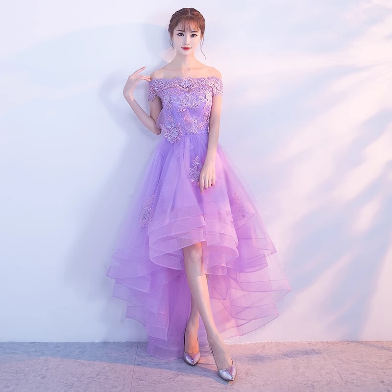 Banquet Evening Dress One-Shoulder Elegant Purple Dream High Sense Model Catwalk Annual Meeting Host Dress Toast Dress