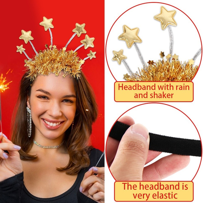 2026 新年スターカラフルなストリップヘッドバンドヘアアクセサリー新年パーティーの装飾ワイングラスレター五芒星ブラックゴールドヘッドバンド|undefined
