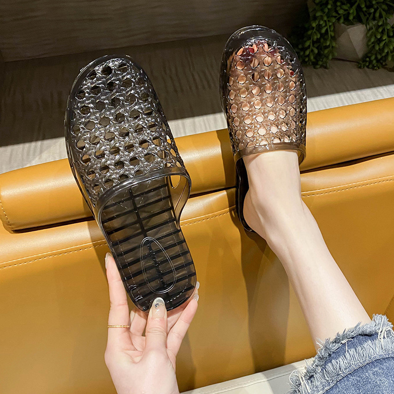 Women's Thick-Soled Plastic Slippers, Trendy Summer New Versatile Non-Slip Slip-On Crystal Half-Toe Soft Sandals
