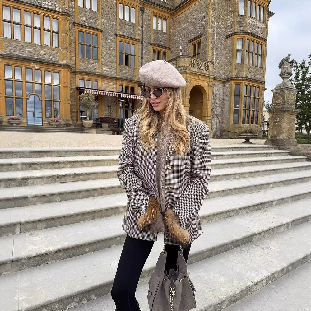 Европейская и американская экспортная женская одежда AliExpress INS, трансграничный популярный универсальный клетчатый пиджак с длинными рукавами, топ