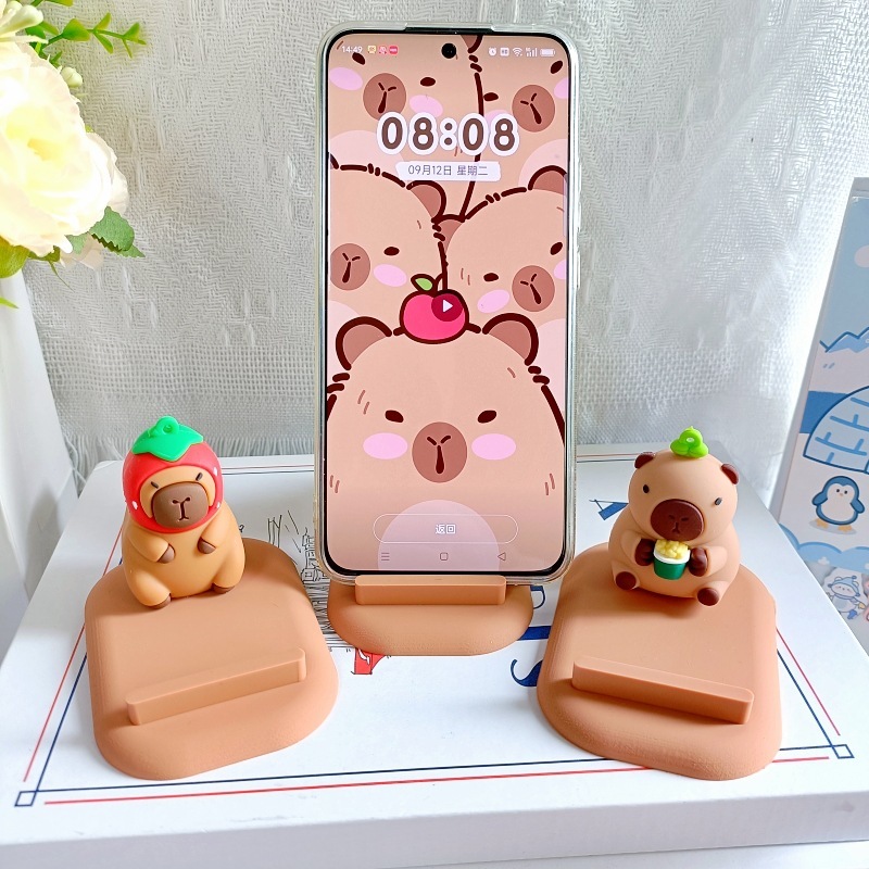 かわいいカピバラ立体公仔怠け者デスクトップスタンド創意携帯電話スタンド小プレゼント小置物|undefined