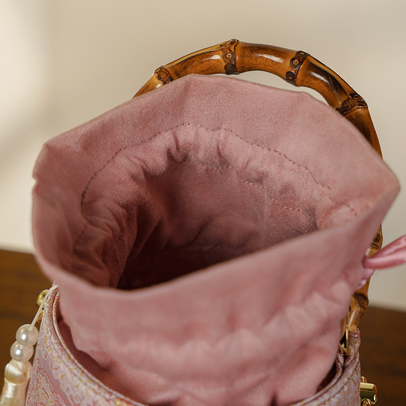 Golden Butterfly Garden Embroidered Handbag - Vintage Qipao Banquet Bag - High-Precision Embroidery Small Bucket Bag - Thumbnail 4