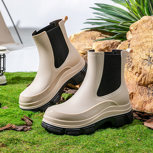 Cross-border Japan and South Korea Thick-soled elastic Mouth Rain Boots Women's Rain Boots Chelsea Water Boots Rain Martin Water Boots