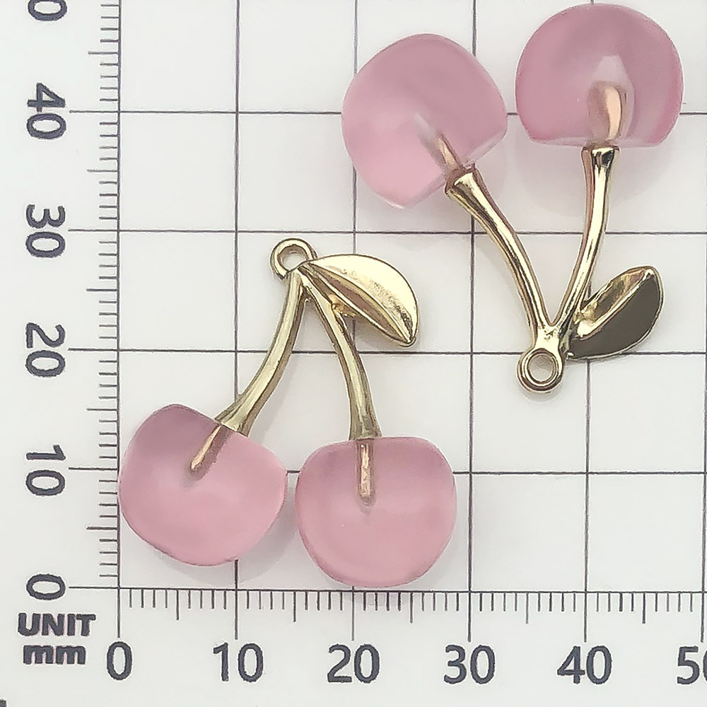 1 cereza grande tridimensional de color rosa transparente de aleación de zinc dorado 30x28 mm - 21376 - 4,2g