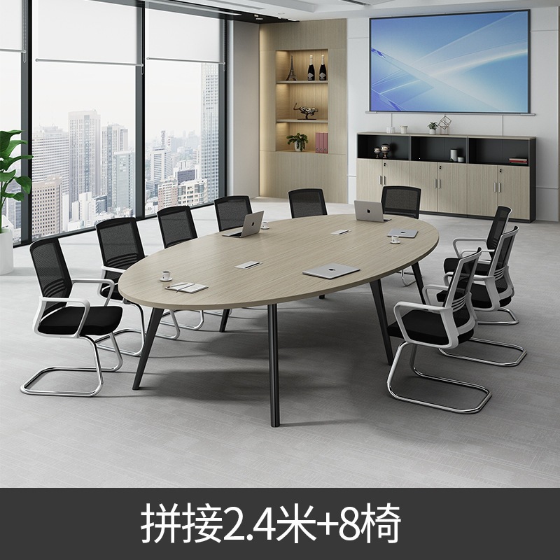 Mesa de reunión elíptica moderna simple larga con ranura de cable mesa de capacitación de sala de reuniones empresarial mesa y silla al por mayor