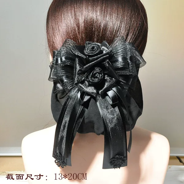 Thai Style Head Flower Net Docket Hair Coil Net Docket Hotel Catering Cleaning Hair Coil Big Bow Back Head Hair Accessories for Women