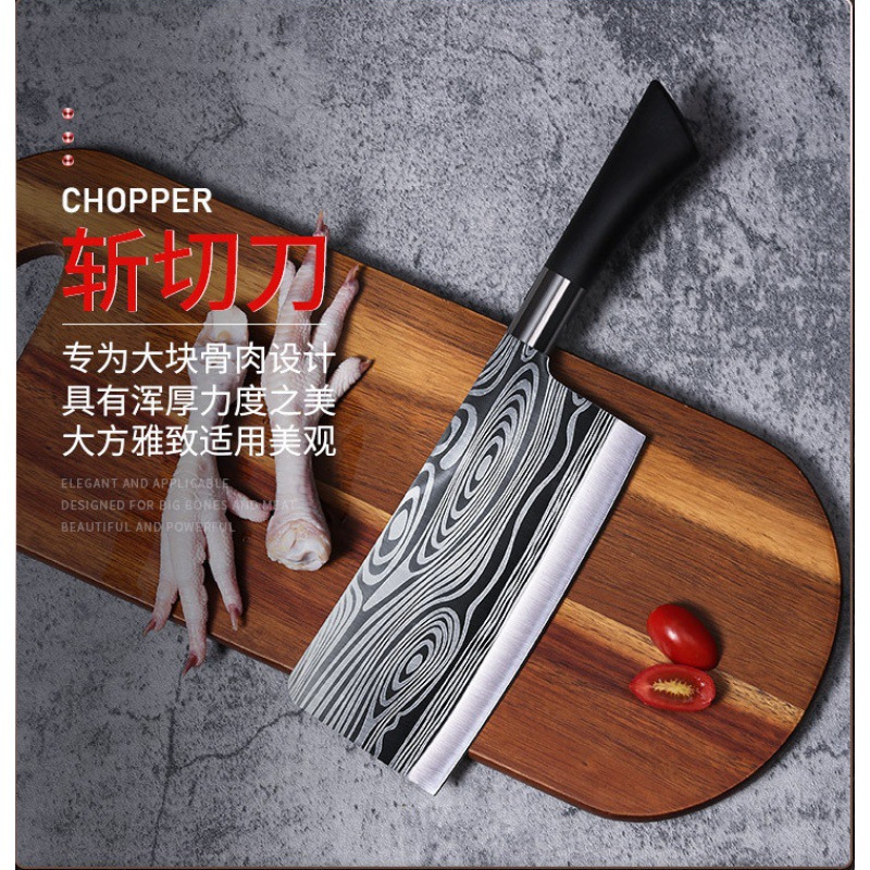 En stock cocina de cinco piezas de acero inoxidable cuchillo hogar patrón de acero cortador de hueso cuchillo de cocina cuchillo de pollo tijeras de hueso al por mayor