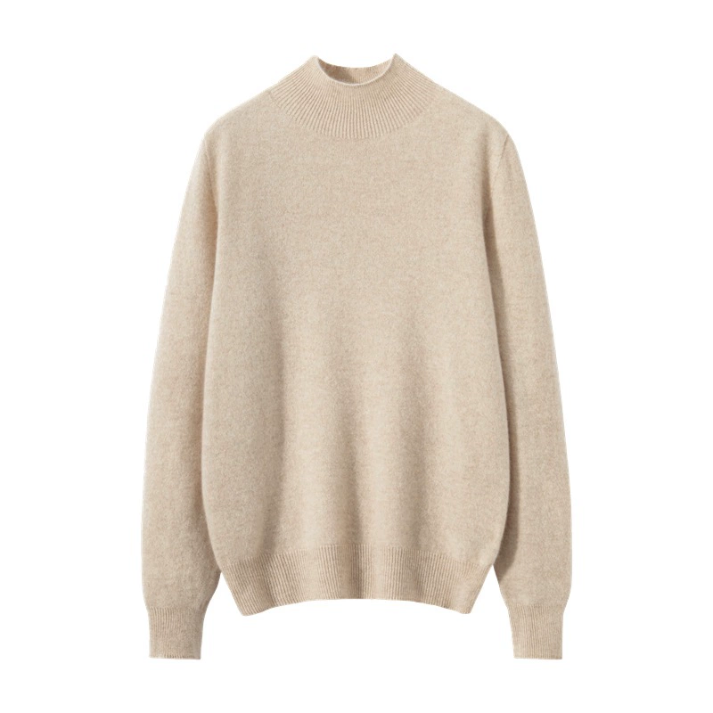 Cashmere knitted sweater, solid short base body-friendly warm long-sleeve, high collar