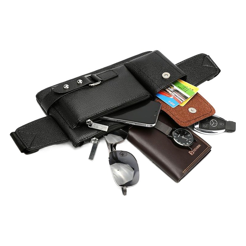 New Men's PU Leather Waist Bag Korean Style Simple Outdoor Casual Black Waist Bag Men's Business Travel Waist Chest Bag
