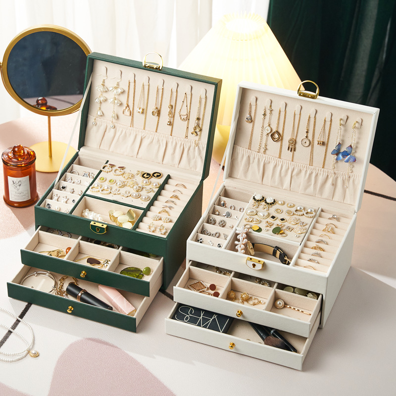 Caja de almacenamiento de cosméticos tocador lápiz labial productos para el cuidado de la piel a prueba de polvo caja de almacenamiento de gran capacidad caja de almacenamiento de joyería de escritorio