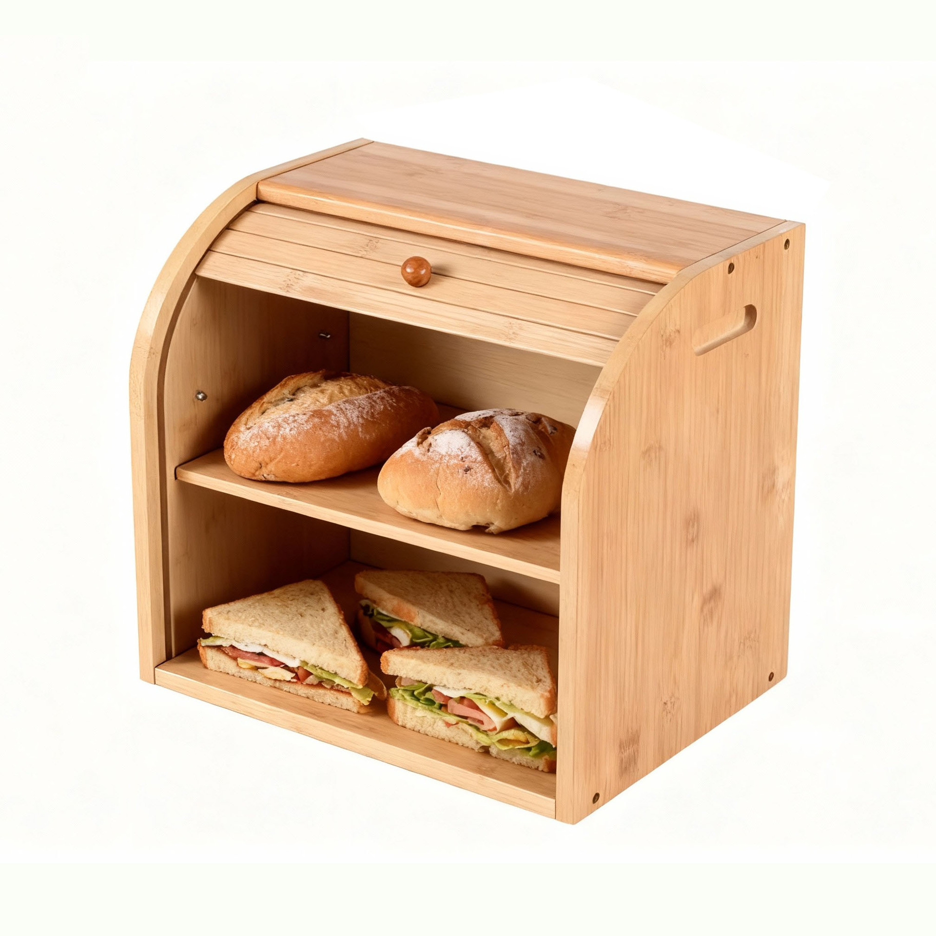Caja de pan de bambú transfronteriza caja de almacenamiento de pastel de acabado de cocina doméstica caja de pan de doble capa ecológica al por mayor