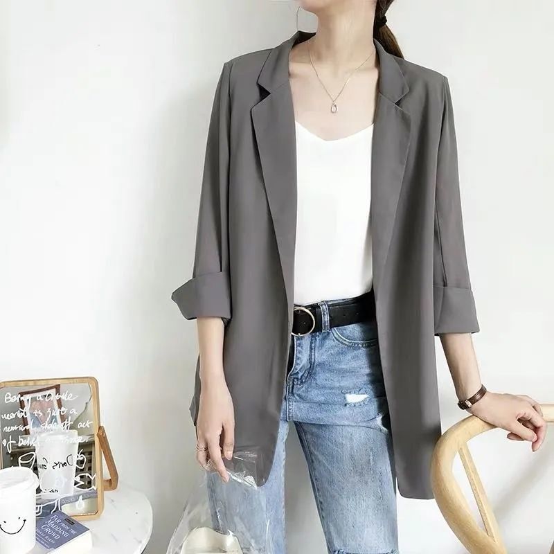 Korean Style Small Suit Jacket Women's Three-Quarter Sleeve Elegant Chiffon Top 2025 Spring and Summer New Sun Protection Thin Small Suit