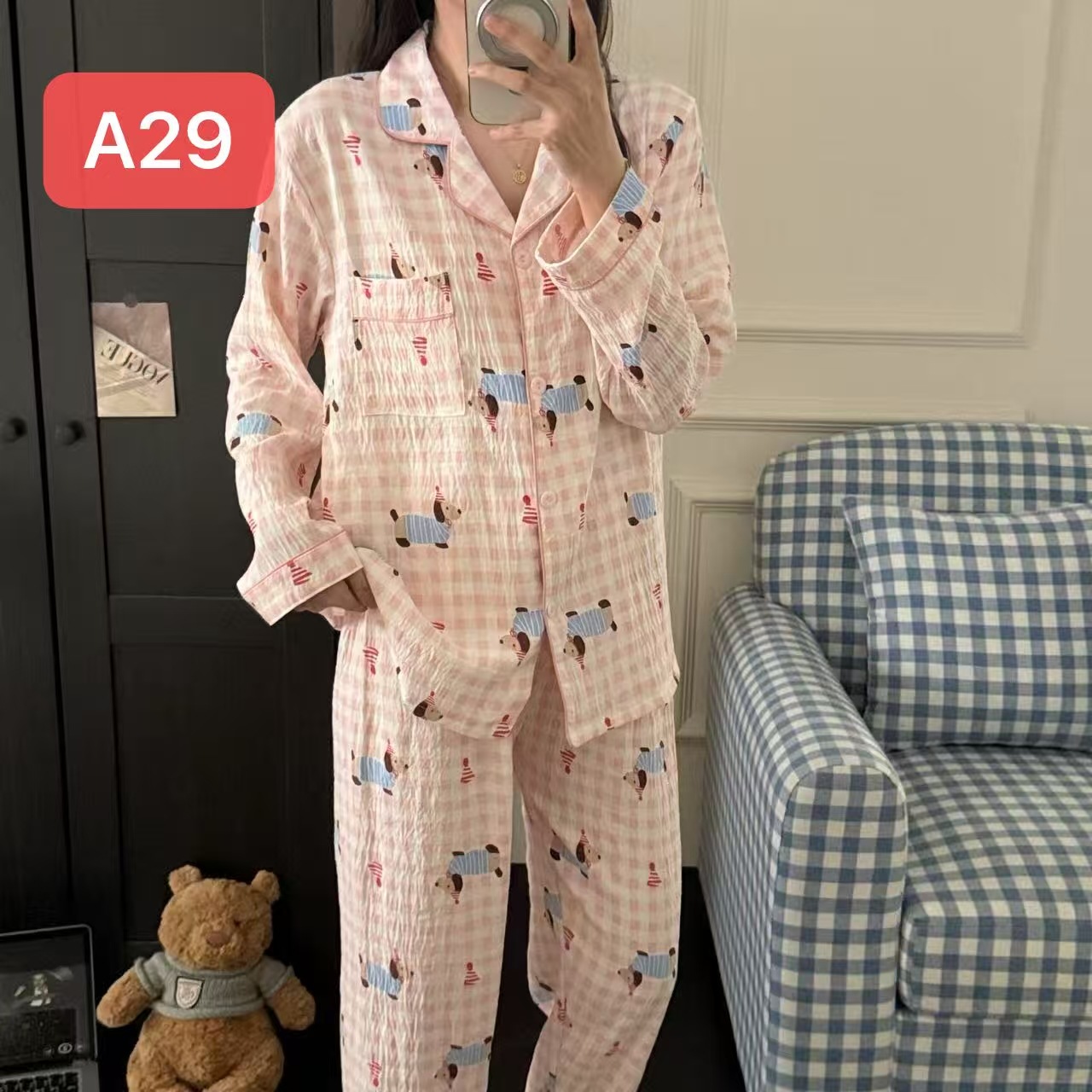Algodón nublado al por mayor transfronterizo nuevo pijama de niña pantalones de manga larga delgados dulces dibujos animados impresión de ropa para el hogar set