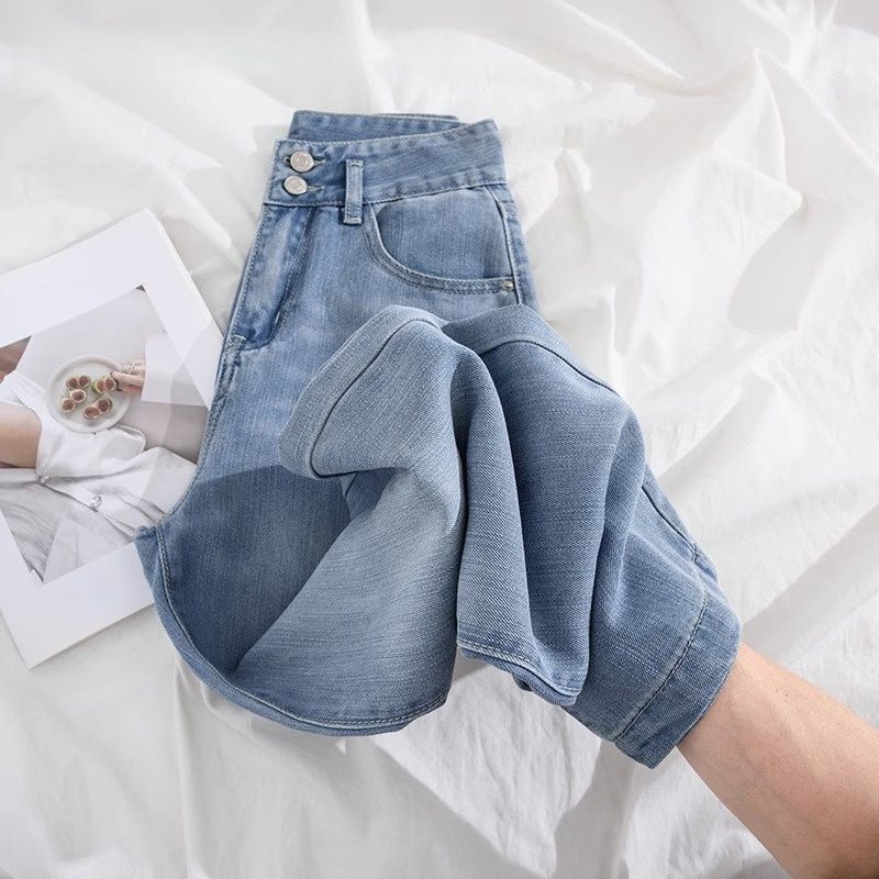 Designed Double-Button Tencel Wide-Leg Jeans for Women Summer New High-Waisted Large Size Lyocell Cool Straight Pants