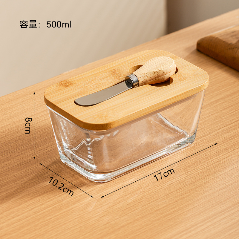 Transfronterizo Amazon nueva cubierta de vidrio queso mantequilla queso pastel caja de postre plato de mantequilla nórdica con cuchillo