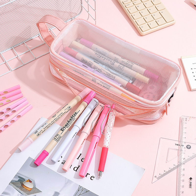 Bolsa de lápices de malla, bolsa de papelería para estudiantes de gran capacidad, caja de lápices de estilo ins simple, caja de lápices transparente para exámenes de alto valor