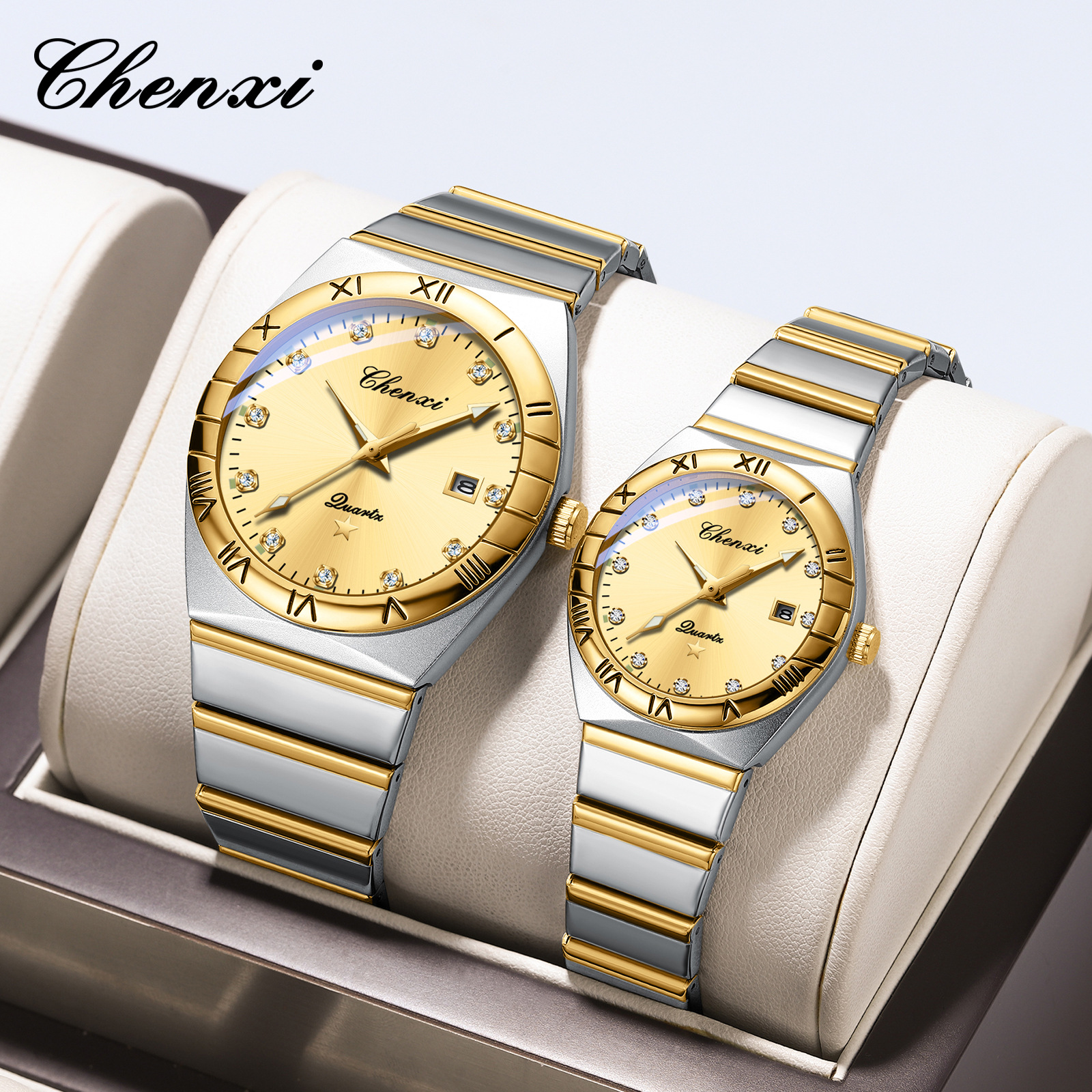 Chenxi Couple Watch Fashion Trend Men's and Women's Pair Watch Diamond Calendar Luminous Couple Watch Manufacturer