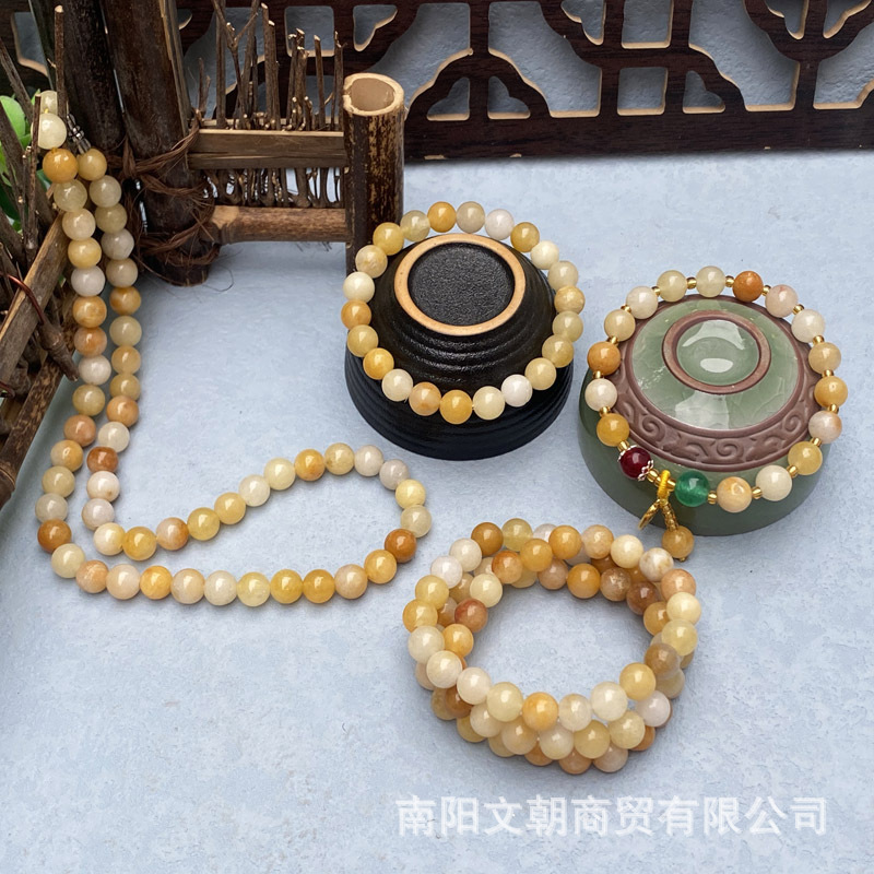 Golden Jade Bracelet Single Circle Three Circle Bracelet Golden Round Bead Necklace Live Supply Stall Temple Fair 10 yuan Mode