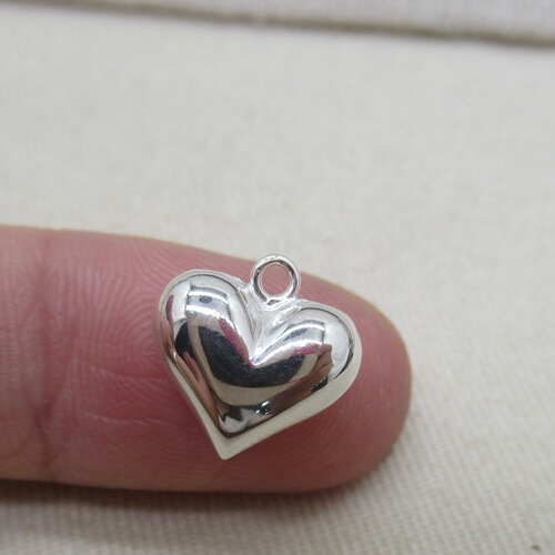 S925 sterling silver three-dimensional heart pendant love pendant plain silver DIY handmade accessories beaded rope bracelet