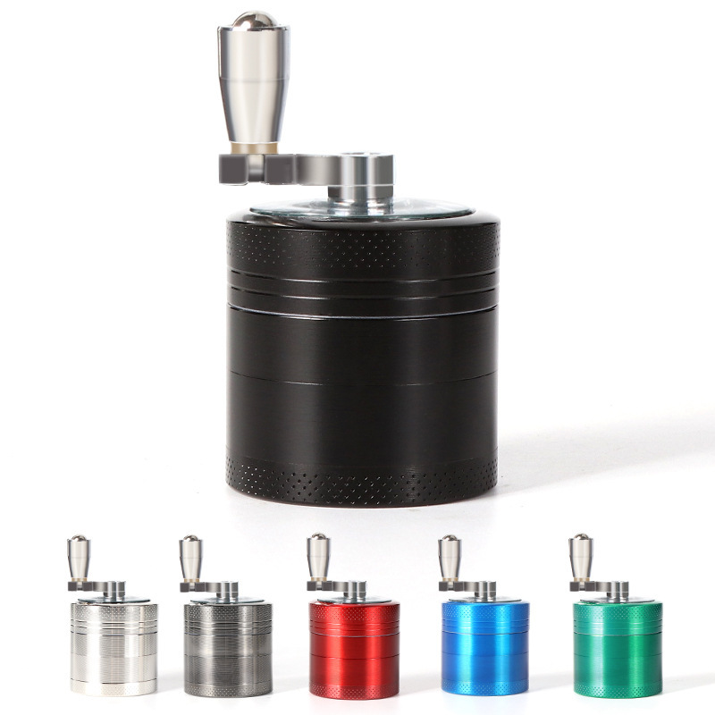 Cross-Border Hot-Selling 40mm Zinc Alloy Four-Layer Hand-Cranked Cigarette Grinder Grinder Metal Handle Grinder Smoking Set