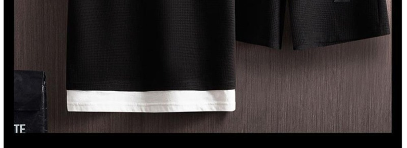 Men's Oversized Waffle Knit Short Sleeve Hoodie And Shorts Set Casual Coordinated Summer Streetwear Fake Two-Piece Outfit_viptrois.com