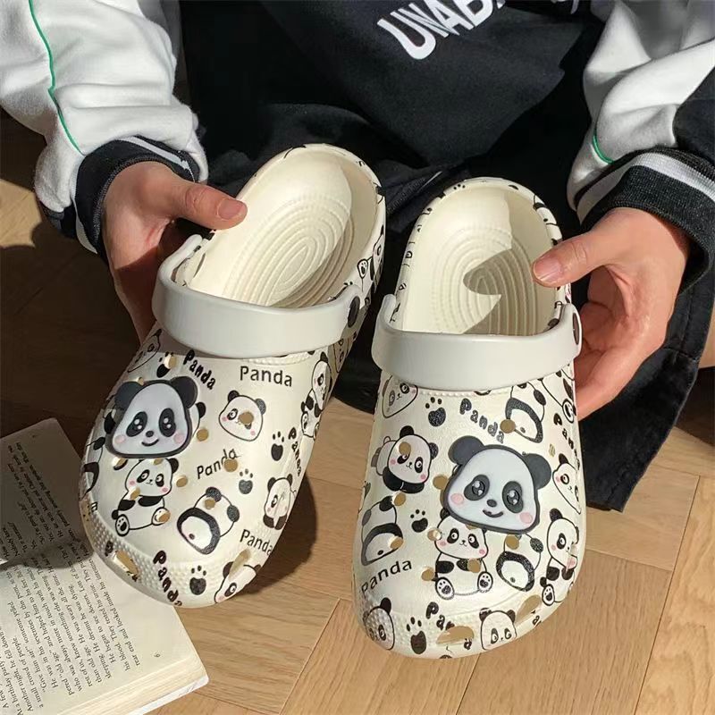 Hole Shoes Women's Thick-soled Korean-style Ins Fun Graffiti Cartoon Panda Hole Shoes Women's Summer Fashion Outer Wear Non-slip Sand