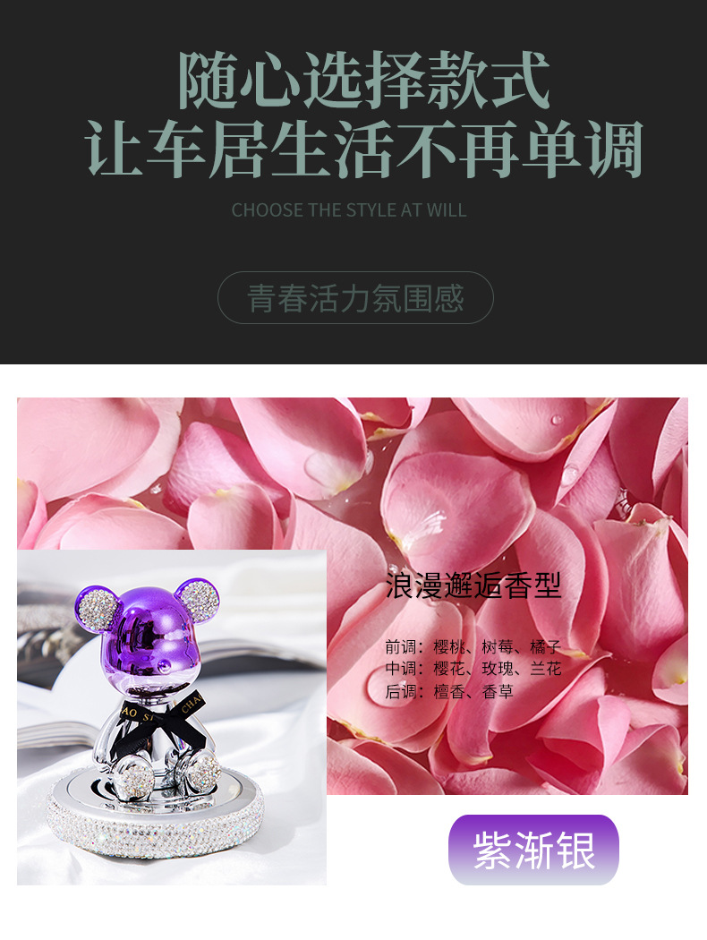 Creative diamond-encrusted shaking head violent bear ornaments car perfume aromatherapy cartoon bear car perfume decorations