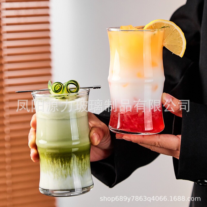High borosilicate glass cup, bamboo-style cup, iced American latte coffee cup, popular in restaurants, high-temperature resistant juice and beverage cup