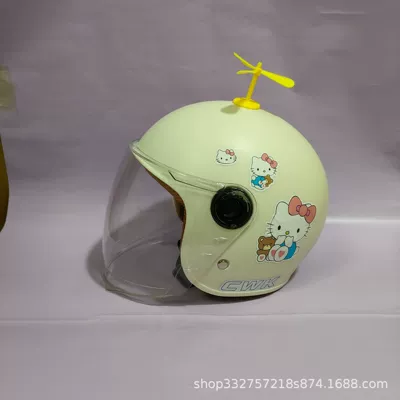 girls electric car winter warm Motosiklet kaskı (dəbilqə) - white-kt-cat-transparent-long-mirror-yellow-windmill