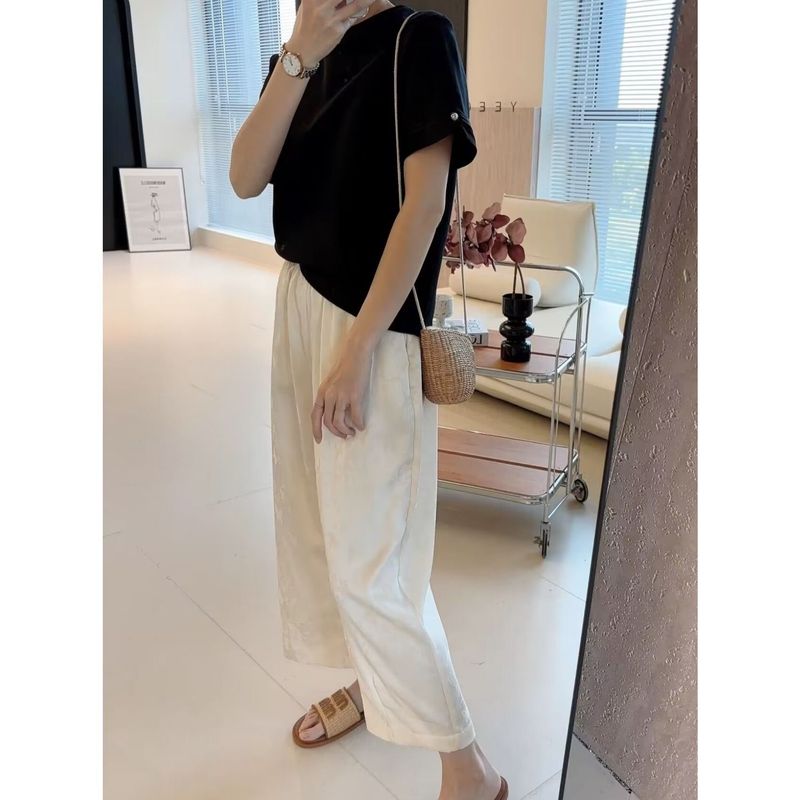 新しい中国風のパンツ、怠惰な通勤スタイル、ハイウエストアイスシルクカジュアルパンツ、女性用2025年夏の新しい9点パンツ|undefined