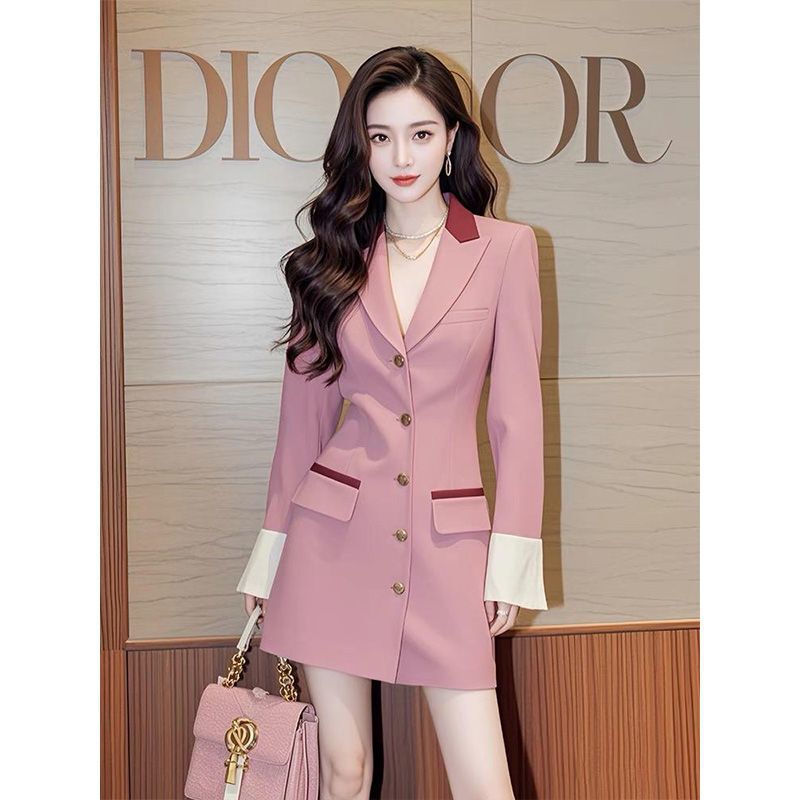 French Style Super Nice Suit Dress Women's Autumn and Winter New Fashion Royal Sister Formal Occasion Pink Skirt
