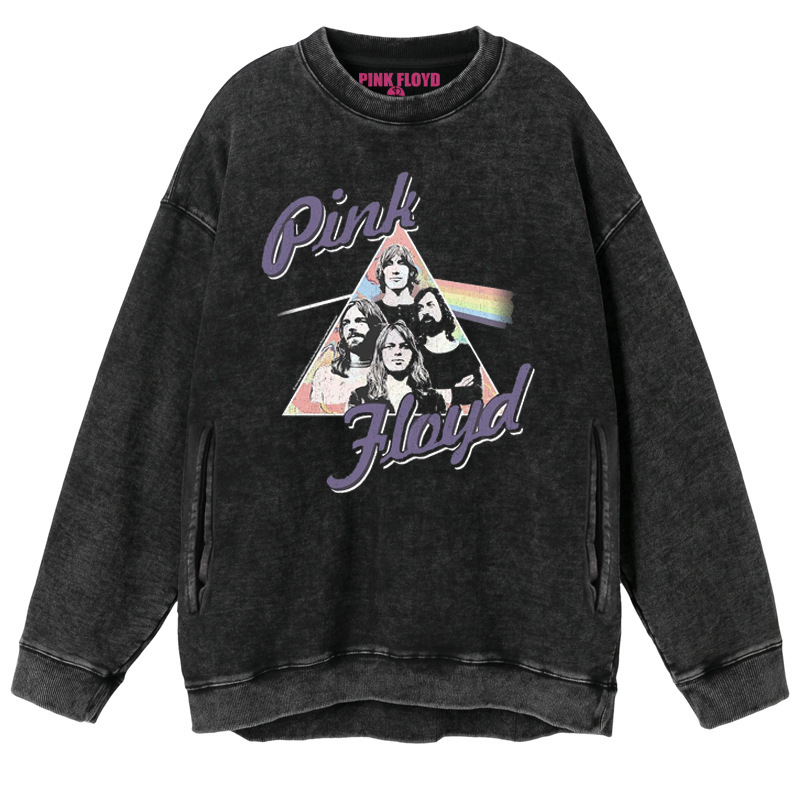 Pink Floyd band rock European and American retro distressed washed waxed round neck sweater