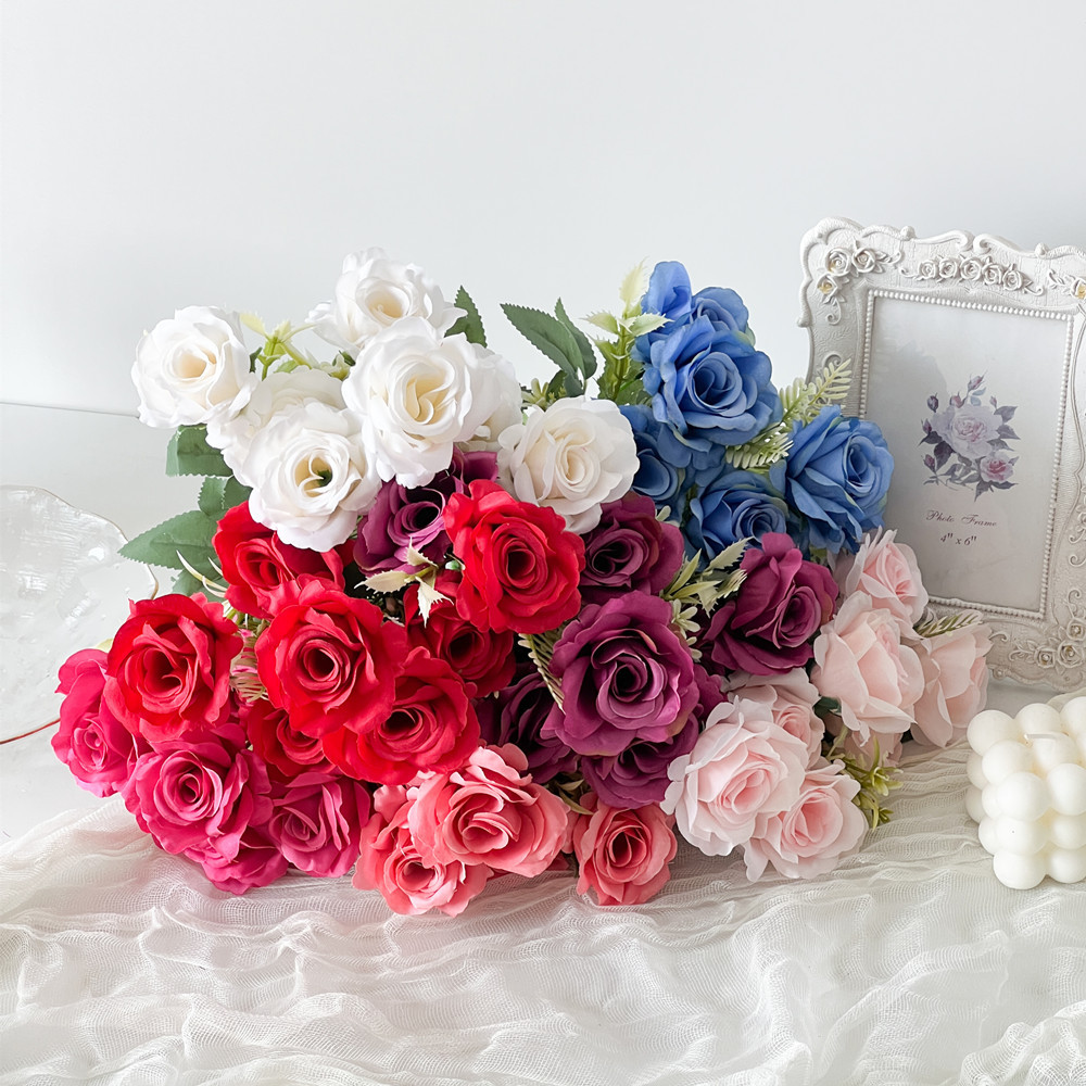 Fábrica al por mayor de estilo europeo 7-cabeza Rosa ramo de flores de seda flor artificial hogar flor decorativa flor falsa flor artificial a prueba real