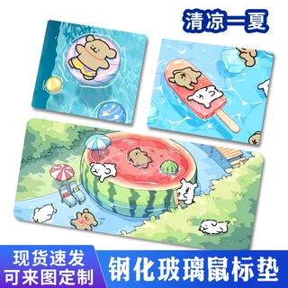 线条小狗玻璃鼠标垫 现代风办公电竞两用耐磨防滑大号桌面键盘垫