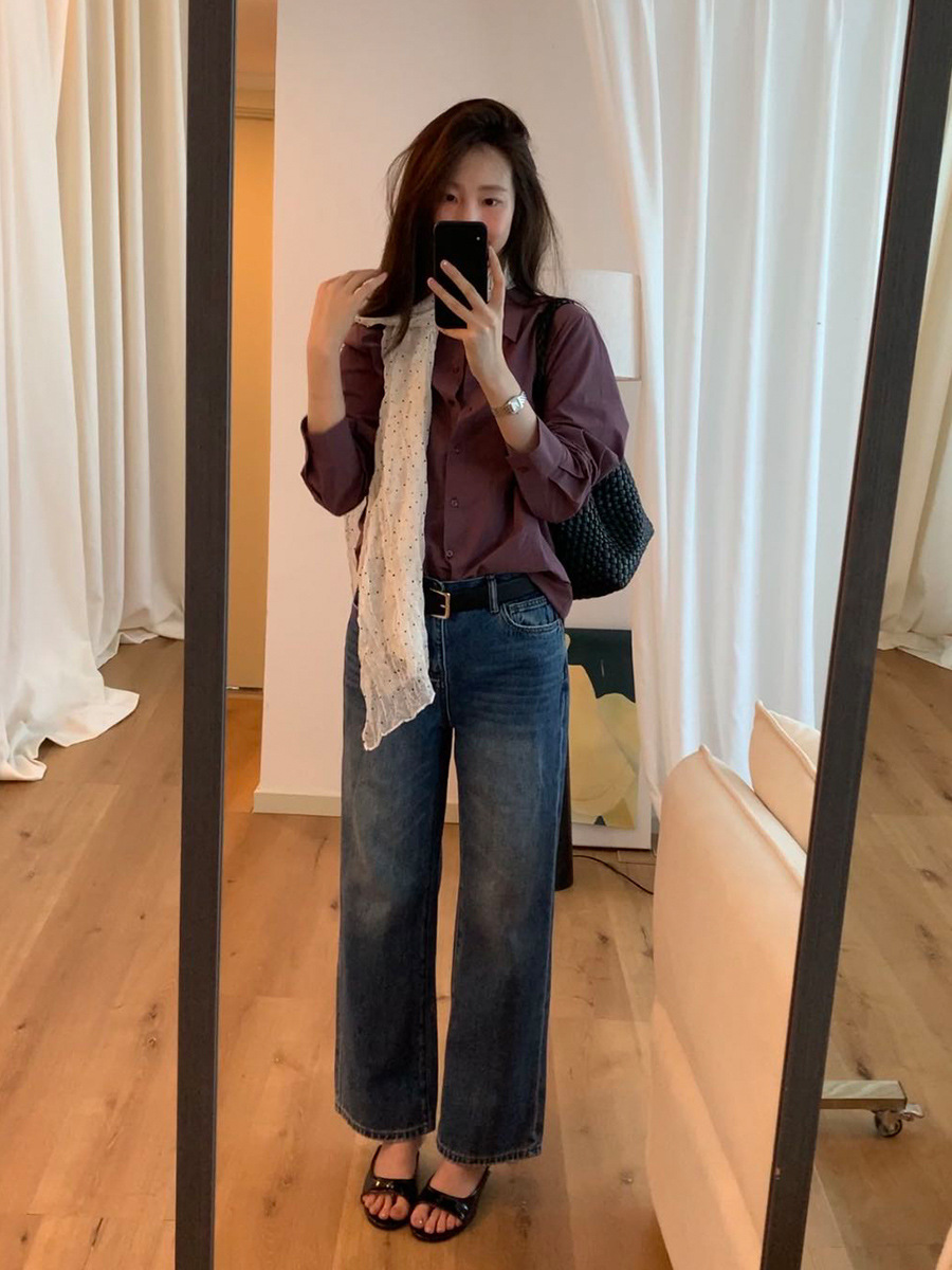 Allo Fu women's jeans 2026 new high street narrow straight high-waisted loose wide-leg pants 32072