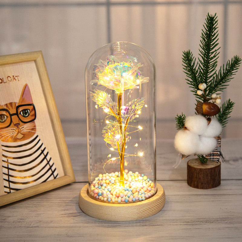 Adornos de rosas de papel de oro cubiertos de vidrio, regalos creativos para el Día de la Madre y San Valentín, flores artificiales, flores eternas, venta al por mayor en Yiwu