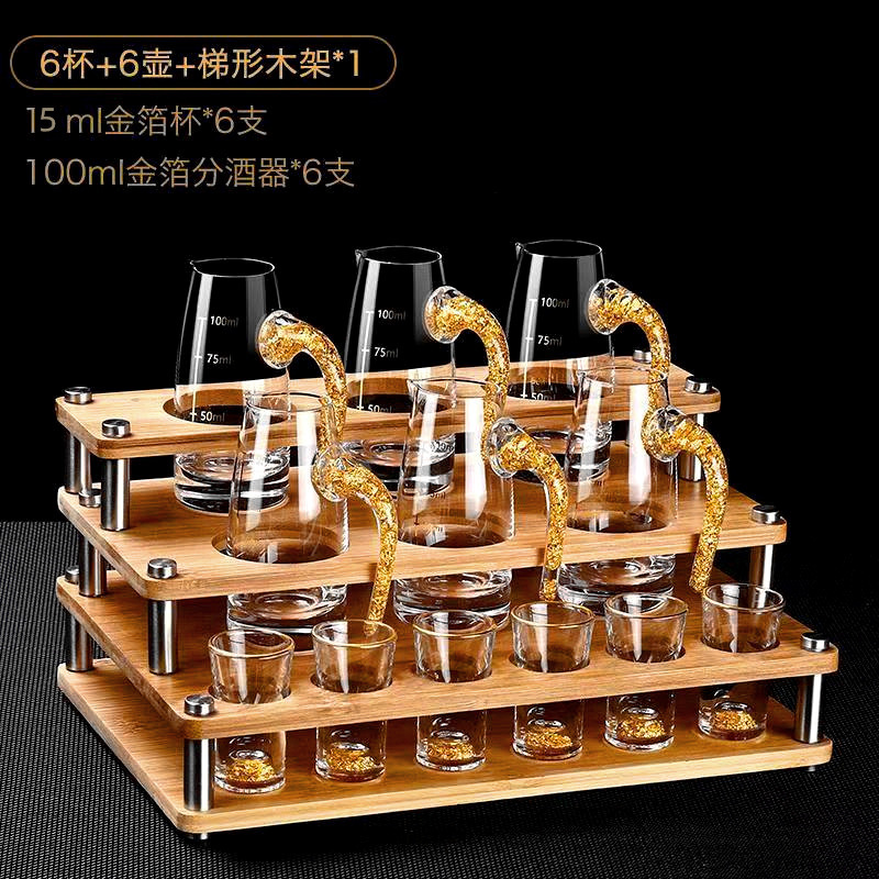 Fabricantes de copas de licor de lámina de oro tazas de cristal de alta calidad tazas de licor de vidrio escalas divisor de licor un sorbo de tazas de licor set