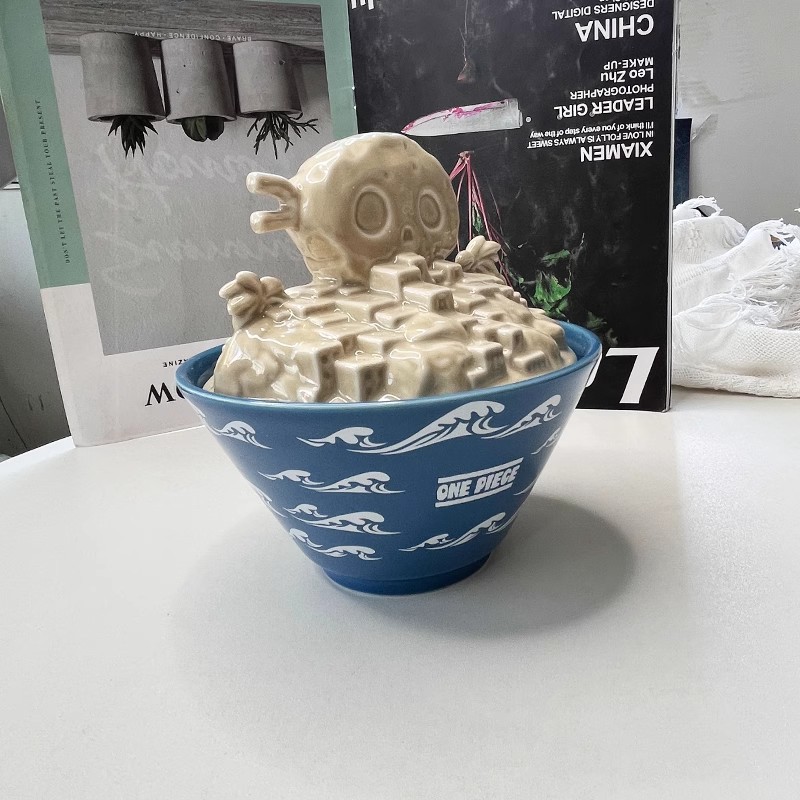 Anime japonés One Piece Luffy sombrero de paja encantador dibujos animados cubiertos de cerámica doméstica postre tazón de sopa tazón de fideos tazón transfronterizo