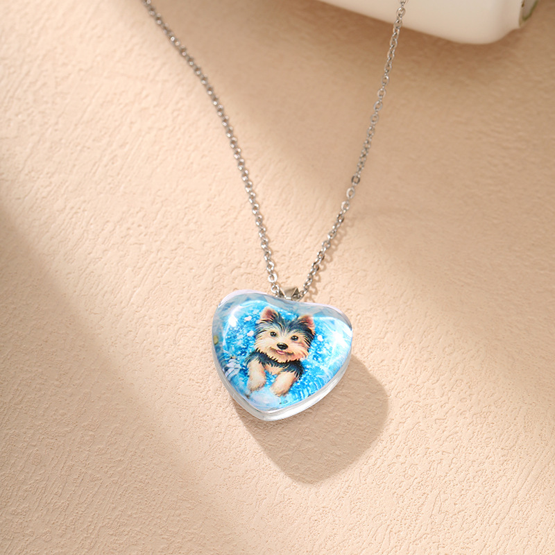 Yunjin transfronteriza Venta caliente moda europea y americana en forma de corazón colgante de cristal simple lindo gato serie collar de mujer