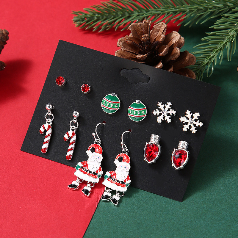 Cute Santa Claus Snowflake Alloy Enamel Plating Inlay Rhinestones Drop Earrings Ear Studs 1 Set display picture 1