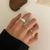 Golden metal retro fashionable ring with pigtail, on index finger, European style, simple and elegant design