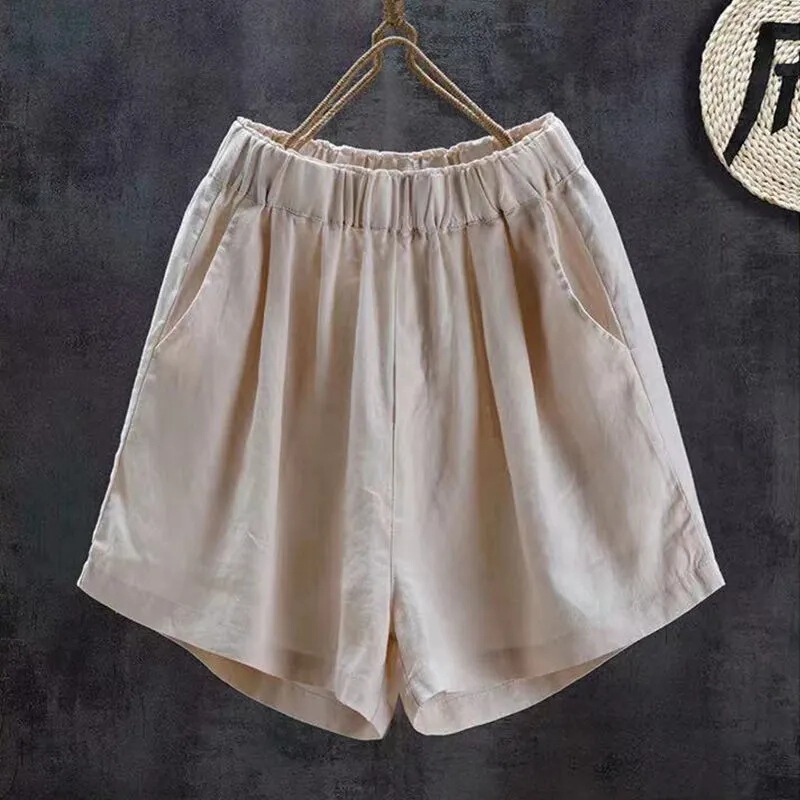 Women's cotton and linen thin shorts for outer wear summer thin artistic loose wide-leg pants high waist slimming versatile cropped pants