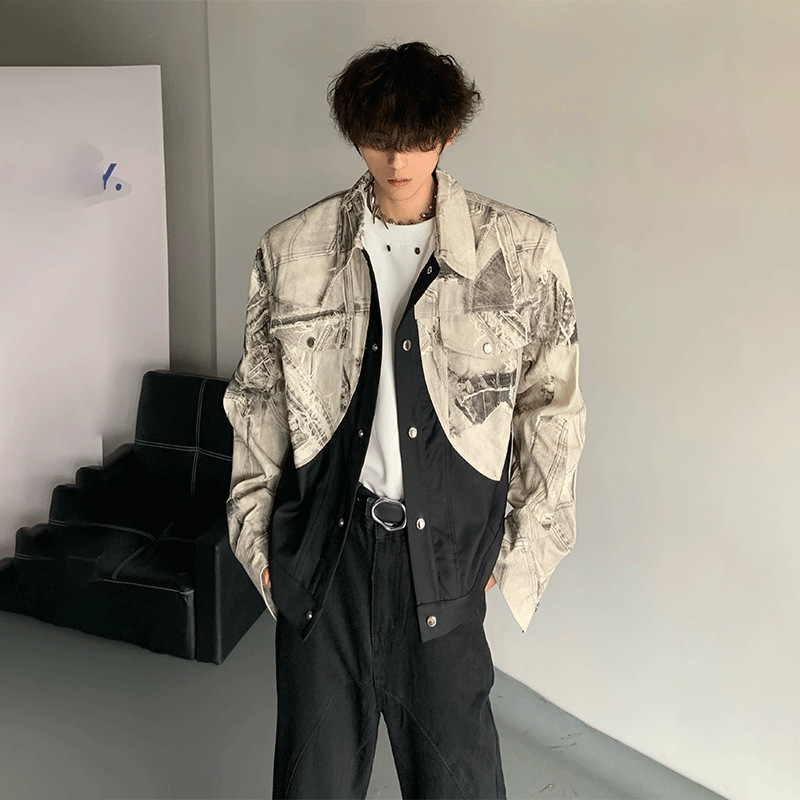 틈새 해체 넥타이 다이 디자인 센스 어깨 패드 재킷 남성 하이 엔드 센스 리퍼 핸섬 프로필 재킷 트렌디