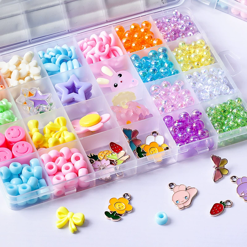 Beaded Children's Bracelet Kit, 24-Cell Organizer, Handmade Multicolor Beads